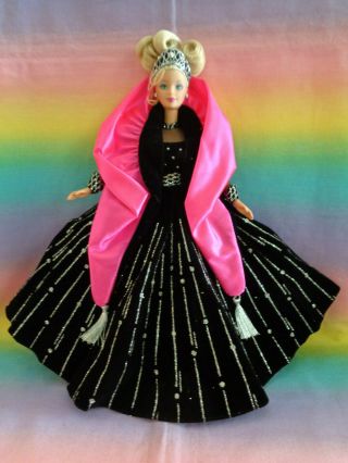 Vintage 1998 Happy Holidays Barbie Doll Special Edition Black Silver & Pink Gown