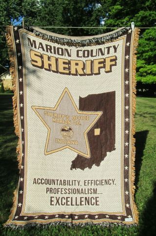 Vtg Marion County Sheriff Indianapolis Indiana Cotton Jacquard Throw Blanket 80 "