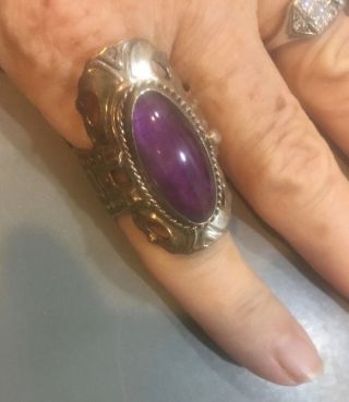 Vintage Taxco Sterling Silver Amethyst Large Poison Ring Halloween Adjustable