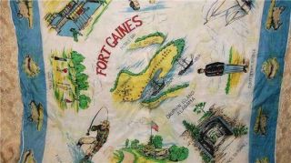Vintage Silk Scarf Handkerchief Fort Gaines Pelican Isle Dauphin Island Alabama