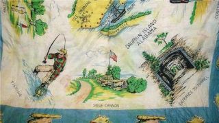 VINTAGE SILK SCARF HANDKERCHIEF FORT GAINES PELICAN ISLE DAUPHIN ISLAND ALABAMA 2