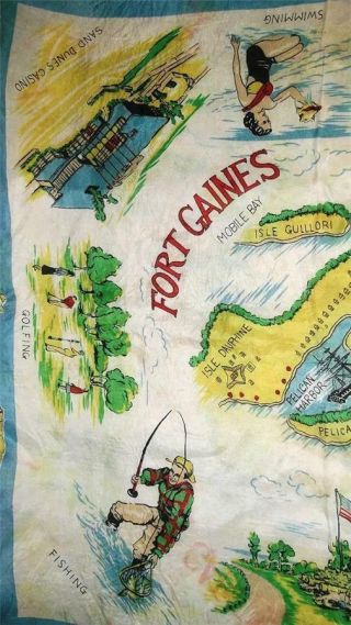 VINTAGE SILK SCARF HANDKERCHIEF FORT GAINES PELICAN ISLE DAUPHIN ISLAND ALABAMA 3
