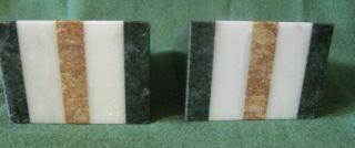 Set Of 2 Vintage Art Deco Marble Bookends Forest Green - White - Tuscan Sun Stripes