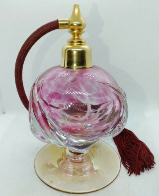 Vintage Cranberry Glass Perfume Bottle With Spray Bulb Collectable/decorative