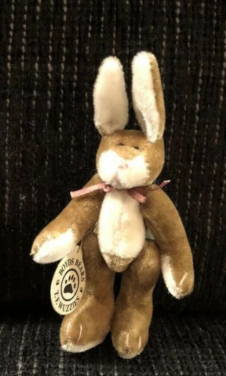 Boyds Bears Wuzzie Easter Bunny Rabbit " Tanner " Hang Tag Brown White 4 "