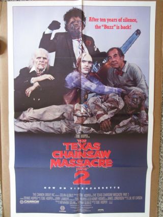 Vintage 1980s Movie Poster Texas Chainsaw Massacre 2 W/ Media Monitor