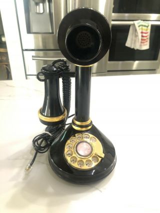 Vintage 1970s Black & Gold Candlestick Telephone Rotary Dial Phone
