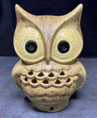 Vintage Ceramic Folk Art Owl Tea Light Candle Holder