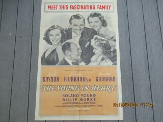 Vintage 1938 " The Young In Heart " Motion Picture Movie Promotion Poster