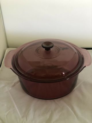 Vtg Corning Ware Pyrex Visions Cranberry Pan Pot Dutch Oven Casserole 5 L