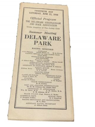 Vintage Delaware Park Racing Program The Jockey Club June 22 1946