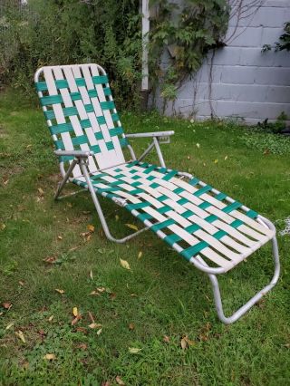 Vtg Retro Aluminum Webbed Folding Lawn Chaise Lounge Patio Beach Chair
