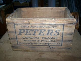 Peters Cartridge Small Arms Ammunition Wooden Wood Ammo Box.  22 Winchester R.  F.