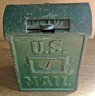 Vintage Cast Iron U.  S.  Mail Box Still Bank Green