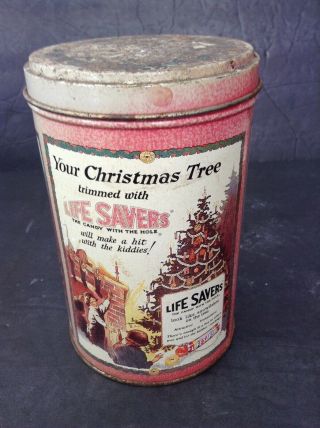 Vintage Life Saver Metal Candy Christmas Advertising Candy Tin