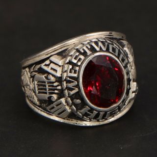 Vtg Sterling Silver - 1980 Westwood High School Ruby Class Ring Size 9.  5 - 13g