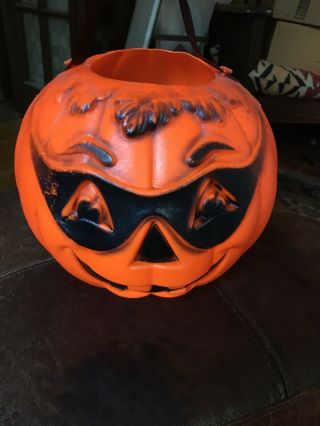 Halloween Masked Pumpkin Jack - O - Lantern Blow Mold Candy Pail Bucket [vintage]