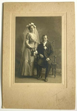 1912 Vintage Wedding Photo 4 " X 5.  5 " Black And White Cabinet Photo