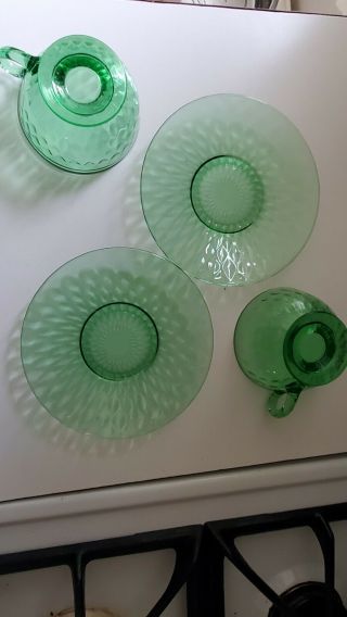 Vtg FEDERAL Green Vaseline Uranium Depression Glass Tea Cup Saucer Set of 2 2