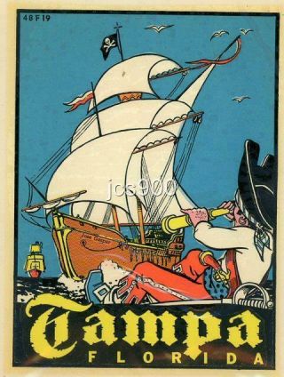 Vintage Tampa Florida Gasparilla Pirate Festival Souvenir State Travel Decal Art