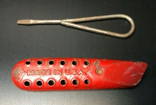 Vintage 4 3/4 " Metal Utility Red Knife/ Box Cutter W/ Screwdriver - Made In Usa