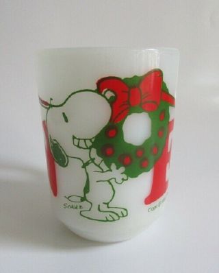 Vintage 1965 Anchor Hocking Fire King Snoopy Christmas Noel Glass Coffee Mug Cup