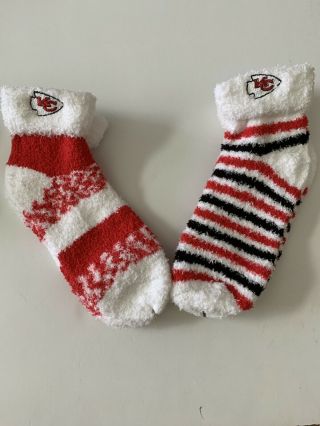 Kansas City Chiefs Fuzzy Sleeper 2 Pair Set Socks Medium Women’s 6 - 11 (set)