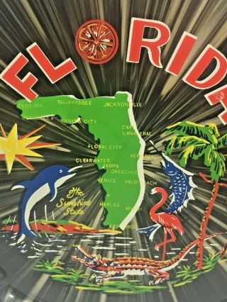 Vintage Florida Souvenir Serving Tray The Sunshine State Japan 13 Inches Metal