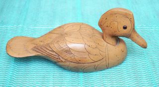 Vintage 13 " Hand Carved Wooden Duck Decoy.  Glass Eyes.