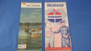 2 Vintage Oklahoma Road Maps Standard Oil Conoco Gas