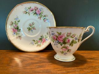 2 Piece Vintage Roslyn Tea Cup & Saucer Moss Pink Rose Pattern Made In England