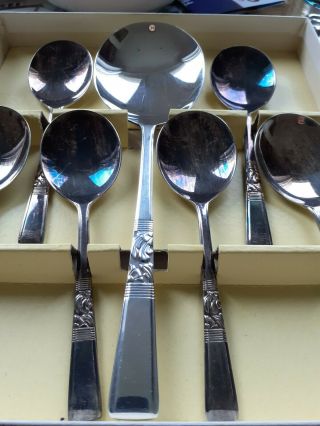 Vintage Set Of 6 Sheffield Silver Plated Dessert Soup Spoons & 1serving Spoons