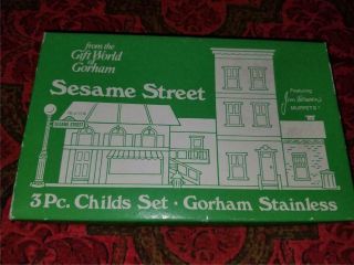 Vintage 1976 Gorham Stainless Steel 3 Piece Child Sesame Street Flatware Set