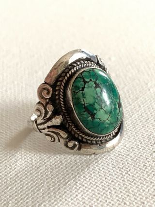 Vintage Sterling Silver And Green Turquoise Ring Size 9.  5