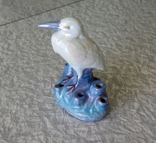 Vintage Lusterware Heron Flower Frog Made In Japan