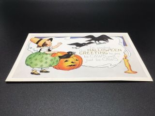 Vintage Whitney Made Halloween Postcard Children Pumpkin Crows Embossed 3