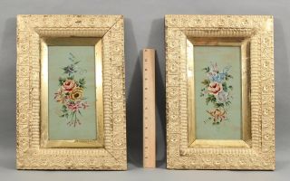 Pair Vintage Victorian - Style Floral Still Life Oil Painting W/ Gilded Frames Nr