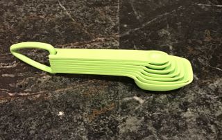 Complete Set Of 7 Vintage Tupperware Lime Green Measuring Spoons With Ring