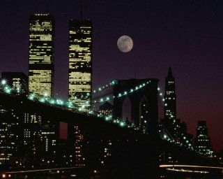 York City: Wtc Twin Towers At Night 8 X 10 Photo - 008