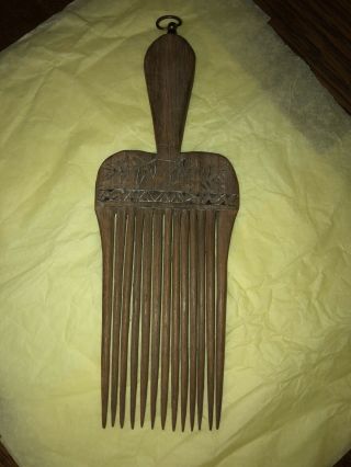 Vintage Hand Carved Hair Comb Pick Wood Carved