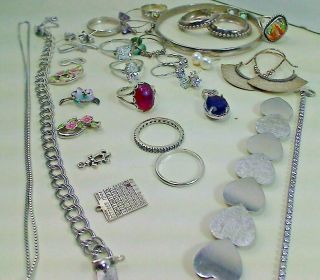 Vintage 925 Diamond Sterling Silver Etc Bracelet Ring Charm Earring Necklace