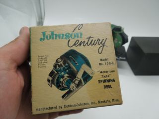 VINTAGE JOHNSON CENTURY 100A FISHING REEL GREAT COND.  BOX & PAPERWORK 2