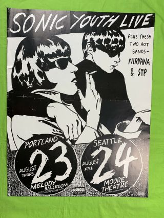Sonic Youth Live Poster Nirvana Stp Portland Seattle Vintage 90s Poster 31x24