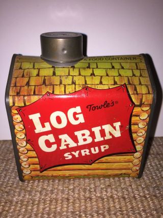 Vintage 1950’s Towle’s Log Cabin Syrup Tin Litho Bank