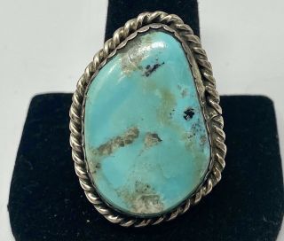 Vintage Large Old Pawn Navajo Sterling Silver Turquoise Ring Sz 11.  25 (19.  6g)