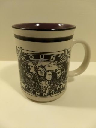 Vintage Mount Rushmore National Memorial Coffee Mug Stoneware Quality Purple