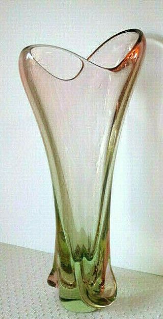 Stunning Vintage Bohemian Art Glass Vase - Pink/green/organic/free Form