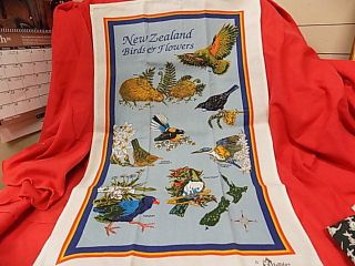 Vintage Zealand Birds And Flowers Souvenir Tea Towel Halifax