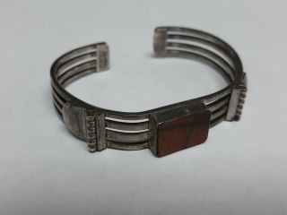 Vintage Sterling Silver Signed K.  Y.  Cuff Bracelet With Stone