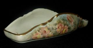 Vintage Hand Painted Large Toast Tray Pink Roses Gold Scrolled Rim